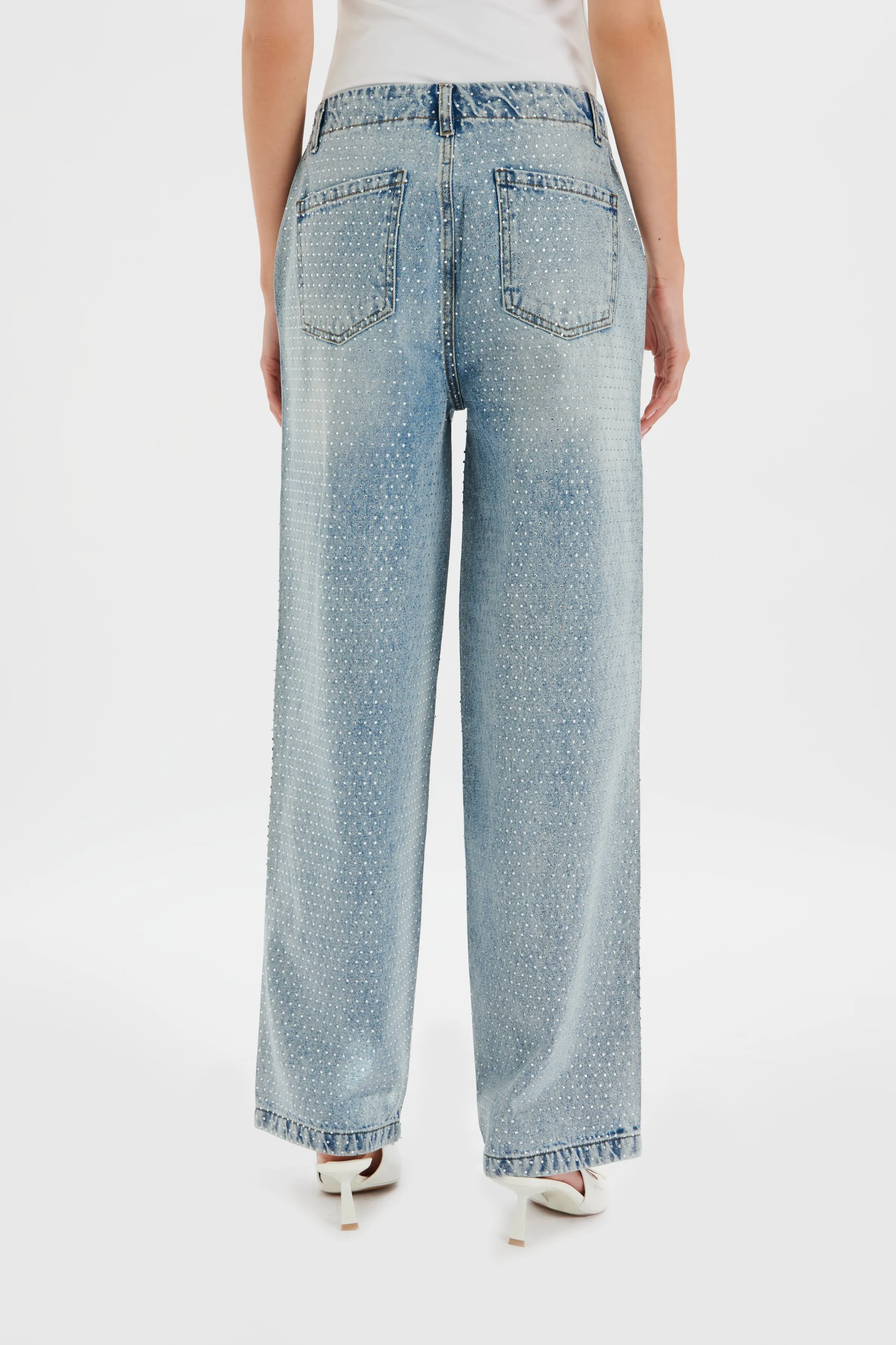 LILLIE Crystal Embellished Straight Leg Denim Jeans in Light Blue sold by Lavish Alice product image thumbnail 4
