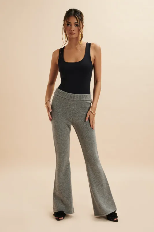 AYZEL Knitted Cashmere Blend Fit & Flare Trousers In Grey sold by Lavish Alice