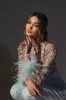 DELIA Embellished Feather Cuff Jumpsuit In Blue sold by Lavish Alice