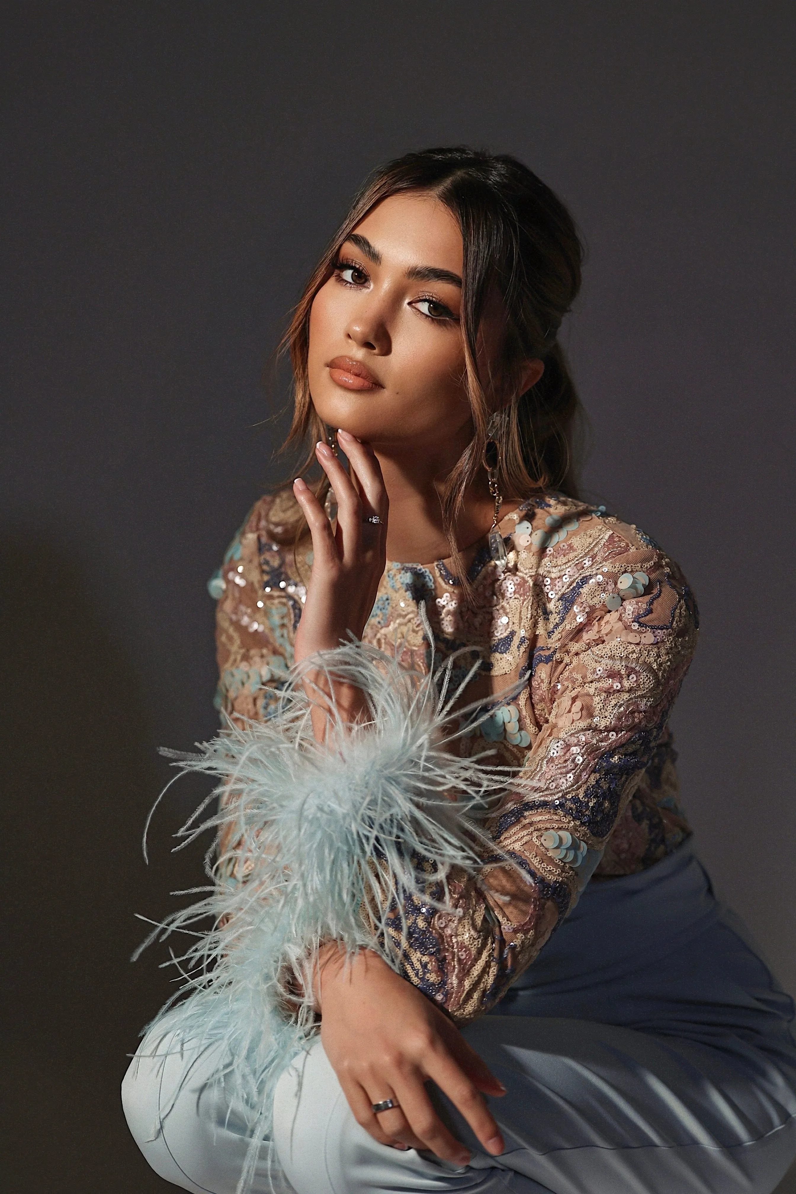 DELIA Embellished Feather Cuff Jumpsuit In Blue sold by Lavish Alice product image thumbnail 3