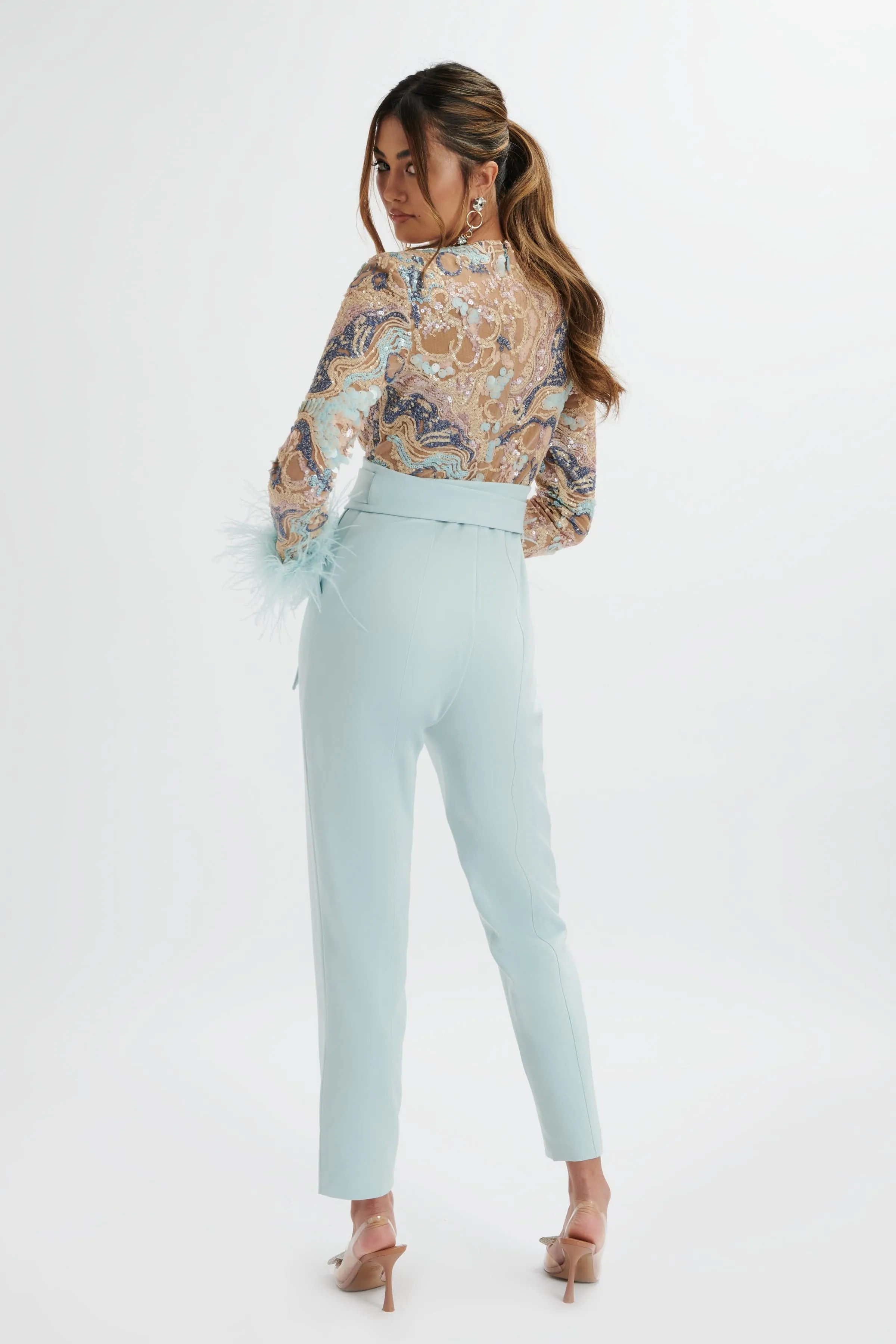 DELIA Embellished Feather Cuff Jumpsuit In Blue sold by Lavish Alice product image thumbnail 2