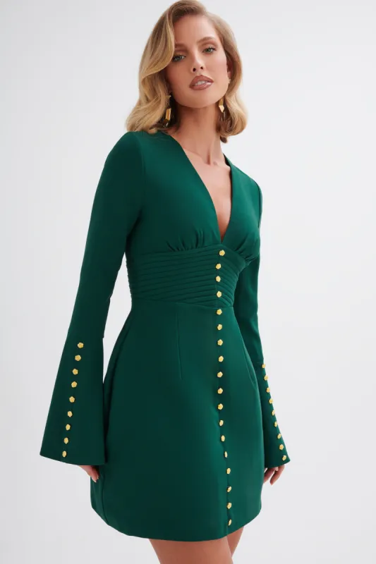 green dress gold buttons Baltic Born Womens Elisabeth Button Dress | Green Floral main image 1