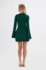 LARA Fluted Sleeve Rose Button Mini Dress in Emerald Green sold by Lavish Alice