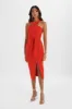 BRIELLE Obi Belted Halterneck Midi Dress in Red sold by Lavish Alice