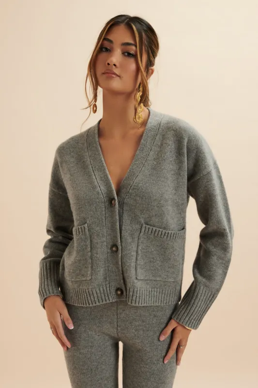 NELLA Knitted Cashmere Blend Relaxed Cardigan In Grey sold by Lavish Alice