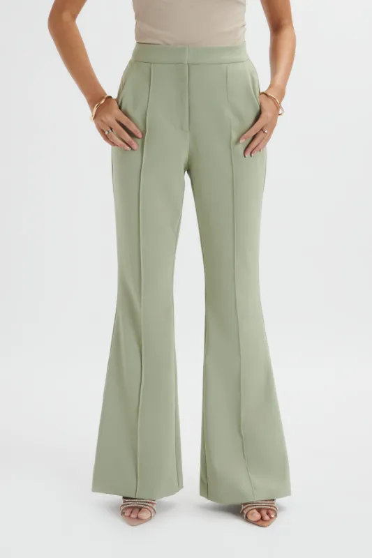 EMELIE Fit & Flare Trousers In Sage Green sold by Lavish Alice