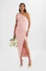CECELIA Satin Bow Shoulder Wrap Dress In Dusty Pink sold by Lavish Alice