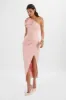 CECELIA Satin Bow Shoulder Wrap Dress In Dusty Pink sold by Lavish Alice