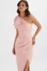 CECELIA Satin Bow Shoulder Wrap Dress In Dusty Pink sold by Lavish Alice