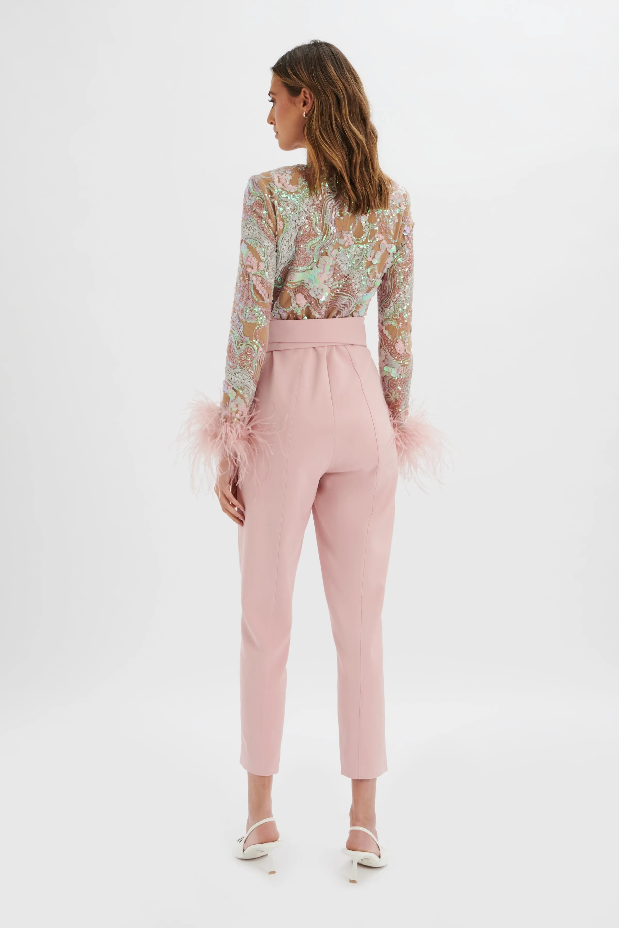 DELIA Embellished Feather Cuff Jumpsuit in Pink sold by Lavish Alice product image thumbnail 4