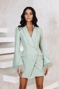 FINLEY Fluted Feather Dress Blazer Mini Dress In Sage sold by Lavish Alice