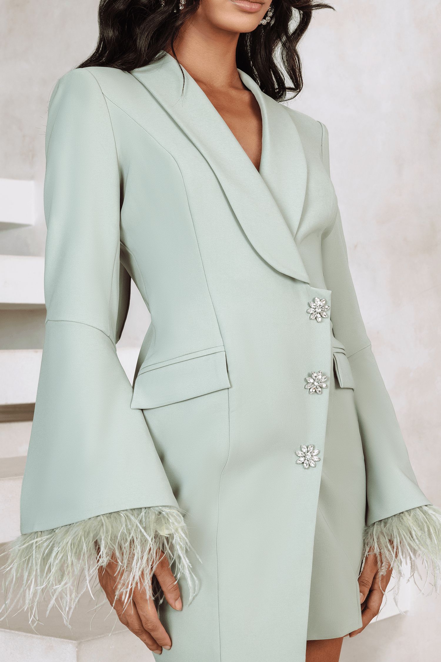 FINLEY Fluted Feather Dress Blazer Mini Dress In Sage sold by Lavish Alice product image thumbnail 4