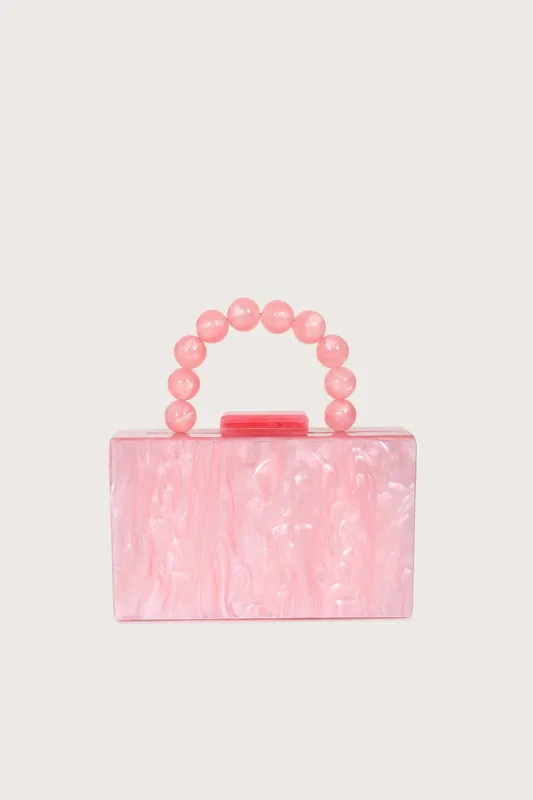 REYA Bead Handle Marbled Box Clutch Bag in Pink sold by Lavish Alice