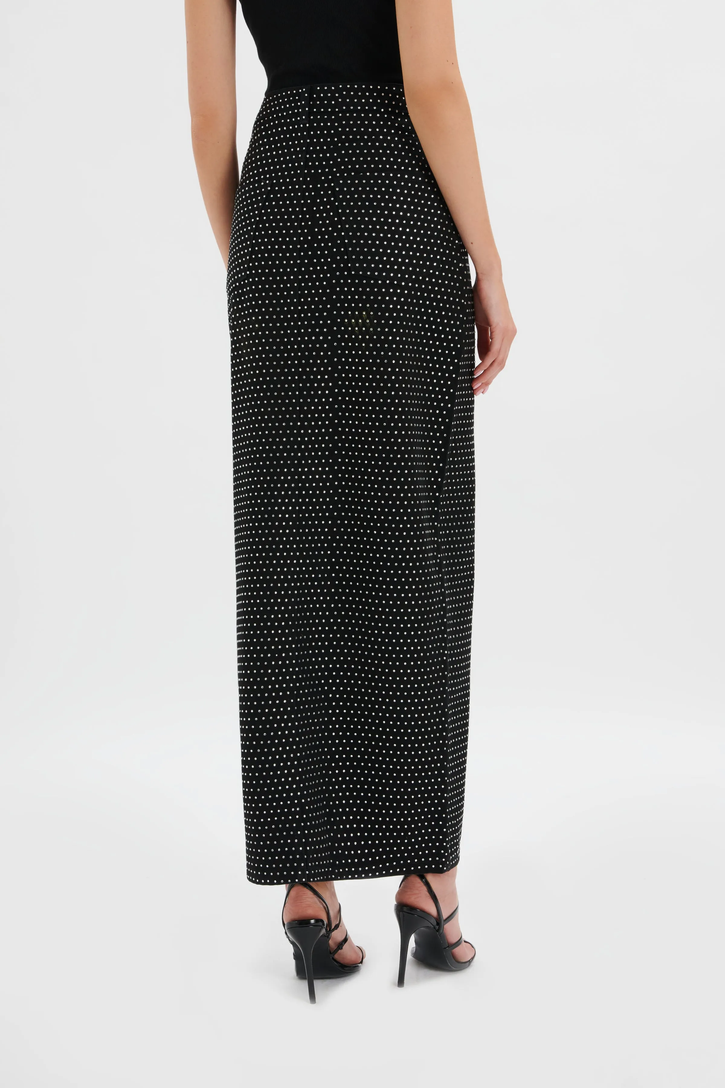 HARPER Crystal Embellished Denim Maxi Skirt in Black sold by Lavish Alice product image thumbnail 4