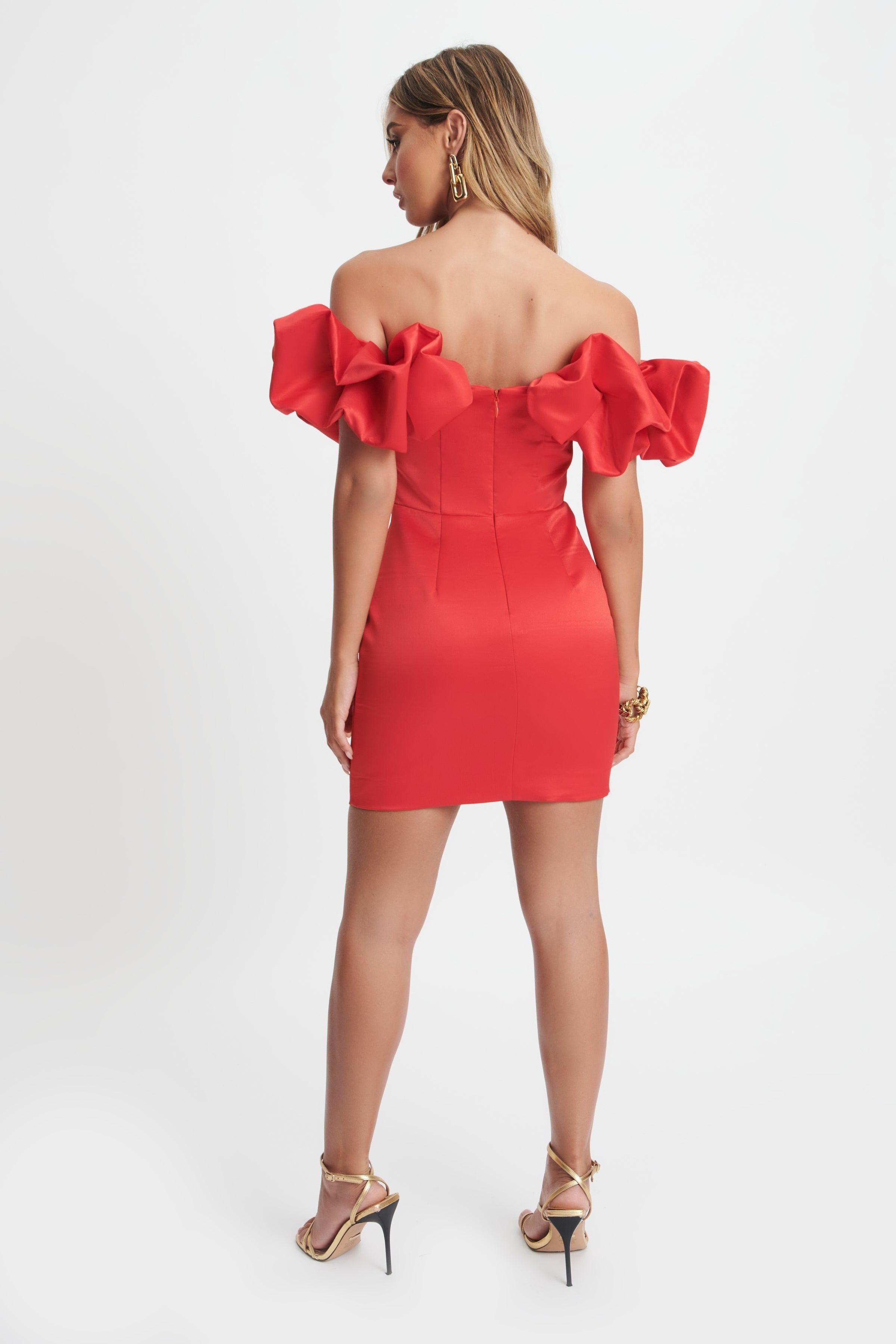 SCARLET Satin Pleated Corset Puff Sleeve Mini Dress In Red sold by Lavish Alice product image thumbnail 7
