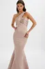 SHAILENE Bonded Satin Asymmetric Maxi Dress In Mink sold by Lavish Alice