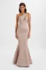 SHAILENE Bonded Satin Asymmetric Maxi Dress In Mink sold by Lavish Alice