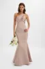 SHAILENE Bonded Satin Asymmetric Maxi Dress In Mink sold by Lavish Alice