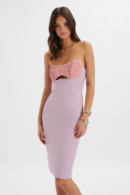 LAYLA Colour Block Pleated Bandeau Midi Dress In Lilac sold by Lavish Alice