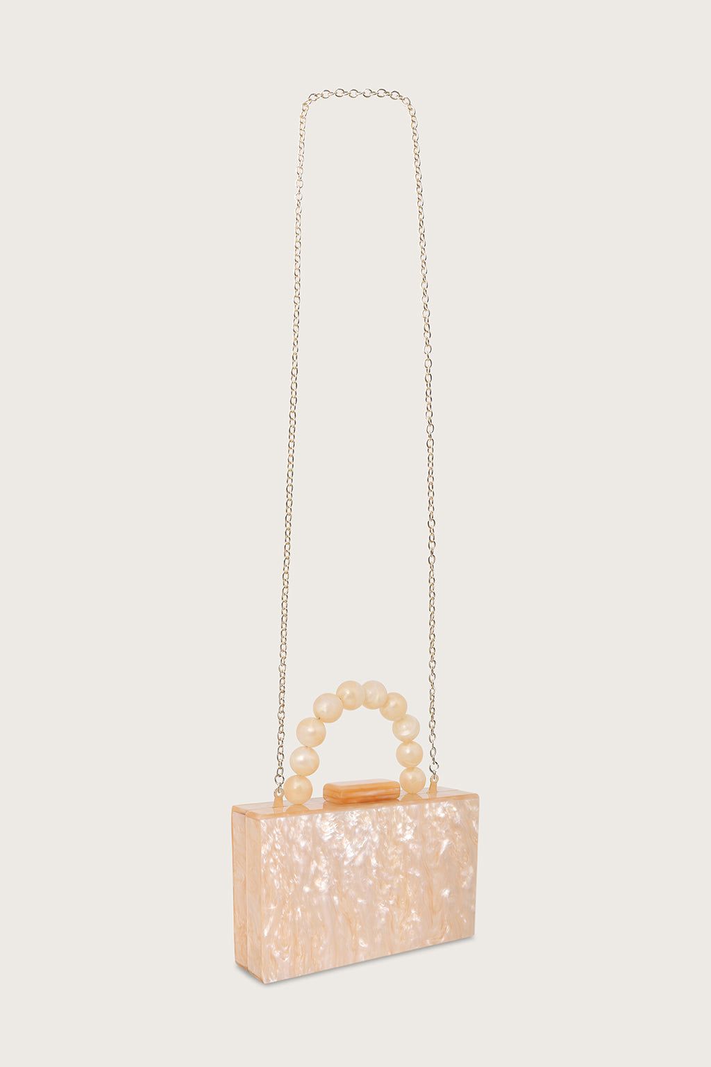 Beaded Handle Pearlised Box Clutch Bag in Champagne sold by Lavish Alice product image thumbnail 4