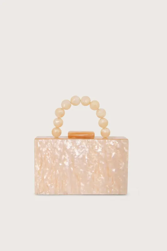 ANAIS Beaded Handle Pearlised Box Clutch Bag in Champagne sold by Lavish Alice