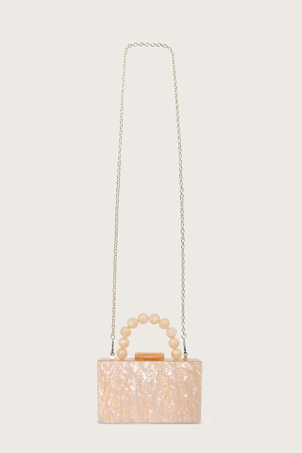 Beaded Handle Pearlised Box Clutch Bag in Champagne sold by Lavish Alice product image thumbnail 3