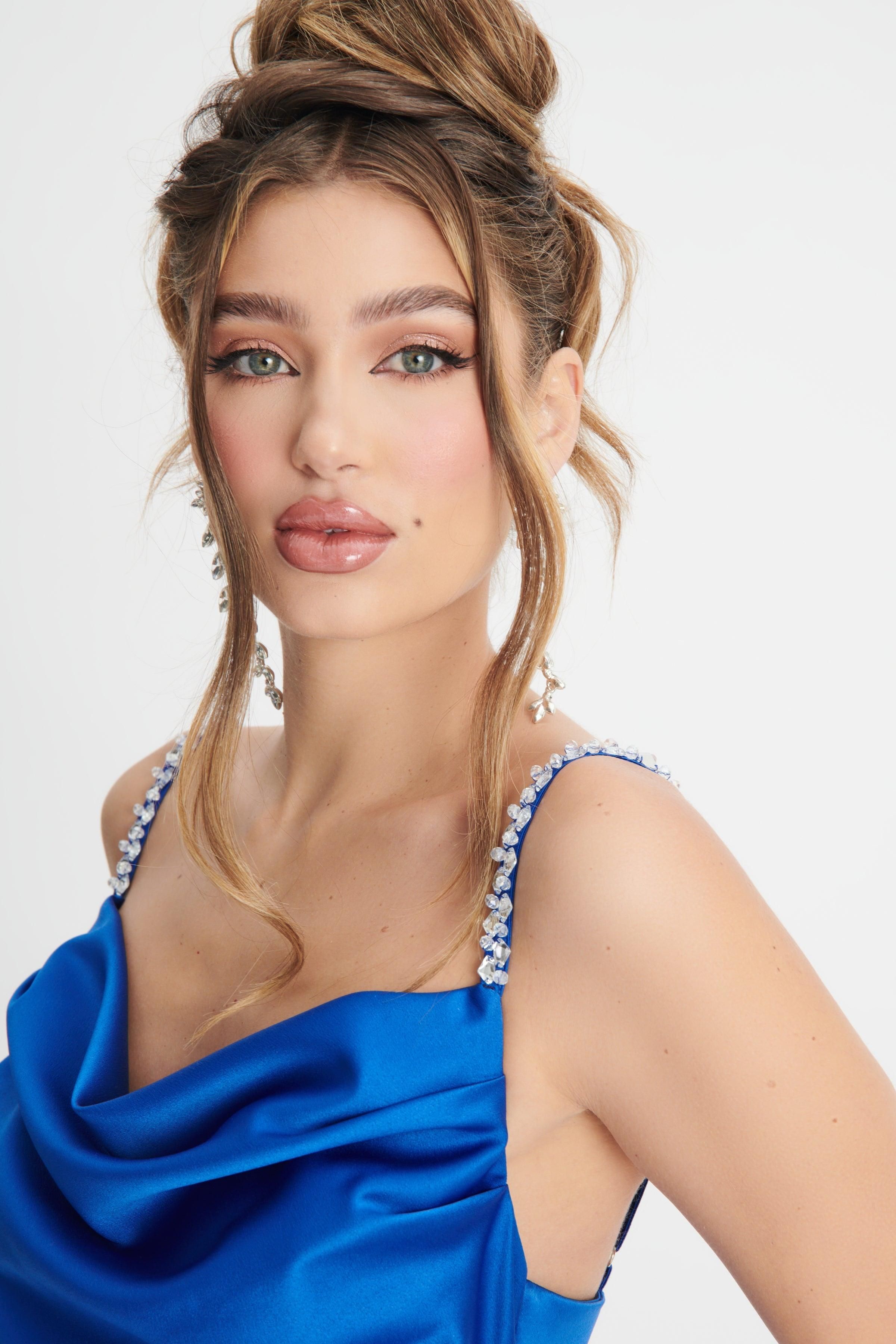 ANNABELLE Diamante Strap Cowl Neck Satin Jumpsuit In Cobalt Blue sold by Lavish Alice product image thumbnail 5