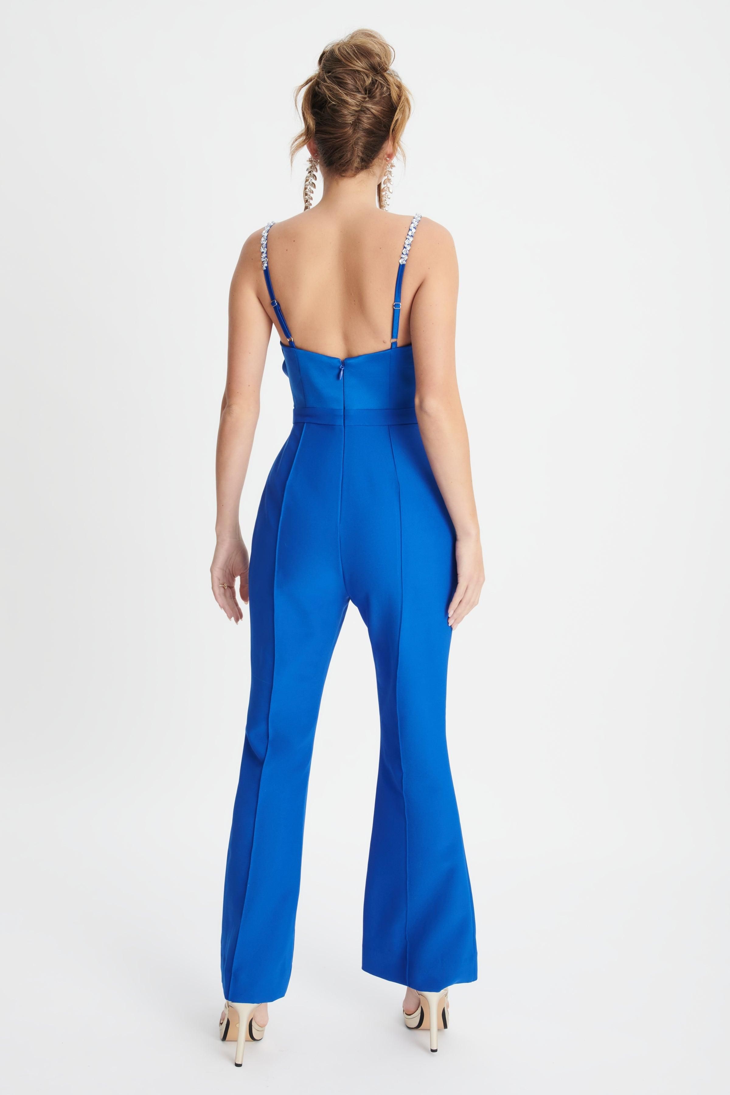 ANNABELLE Diamante Strap Cowl Neck Satin Jumpsuit In Cobalt Blue sold by Lavish Alice product image thumbnail 6
