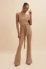 TAMARA Knitted Ribbed Open Back Jumpsuit In Camel sold by Lavish Alice