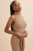 TAMARA Knitted Ribbed Open Back Jumpsuit In Camel sold by Lavish Alice