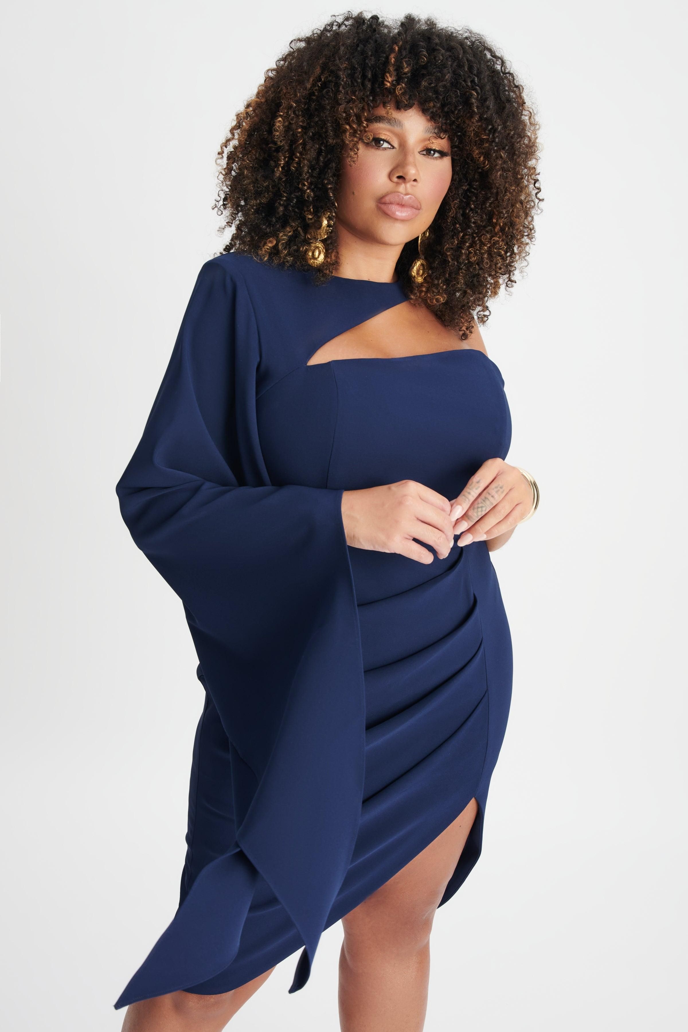 GIANNA Curve One Shoulder Cape Midi Dress In Navy sold by Lavish Alice product image thumbnail 4