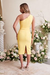 One Shoulder Bow Detail Midi Dress In Yellow sold by Lavish Alice