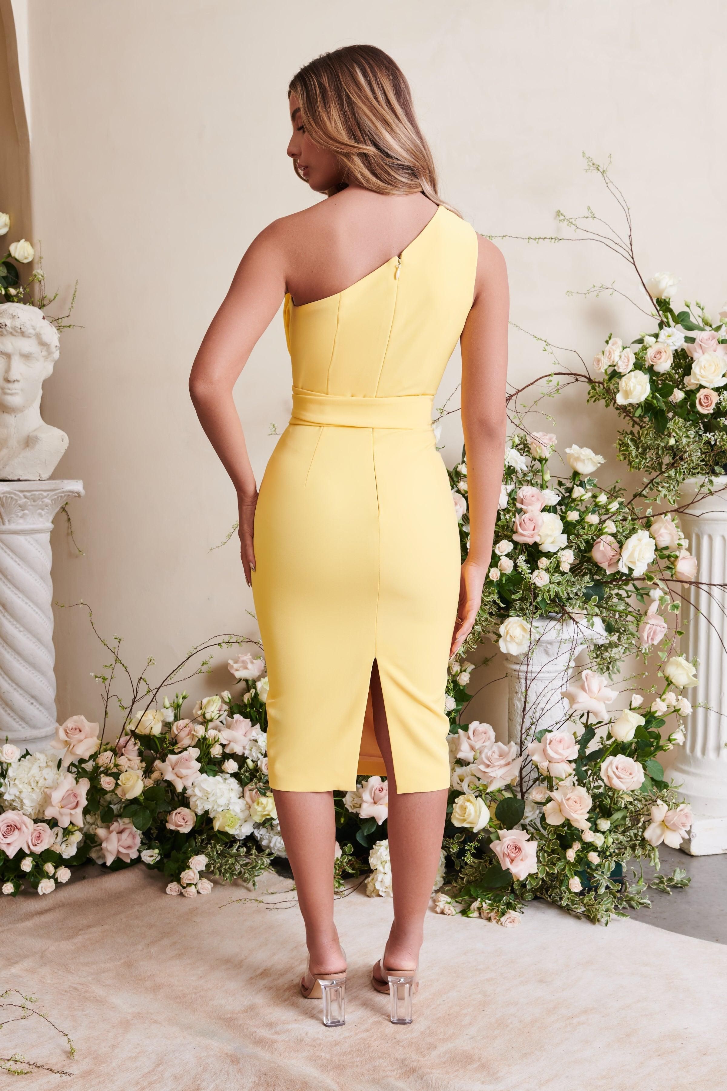 One Shoulder Bow Detail Midi Dress In Yellow sold by Lavish Alice product image thumbnail 5