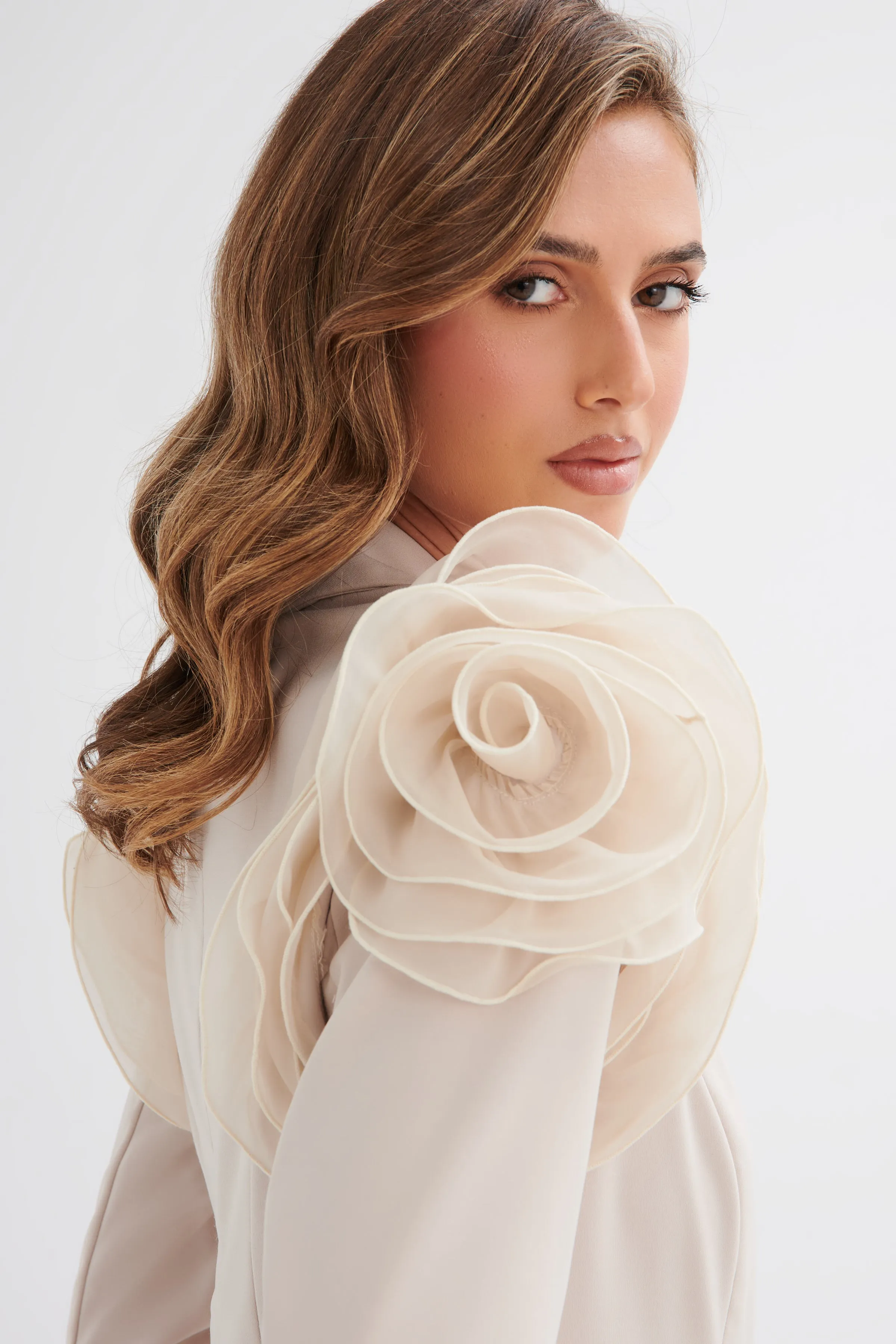 RIA Organza Rose Sleeve Blazer Dress in Champagne sold by Lavish Alice product image thumbnail 2