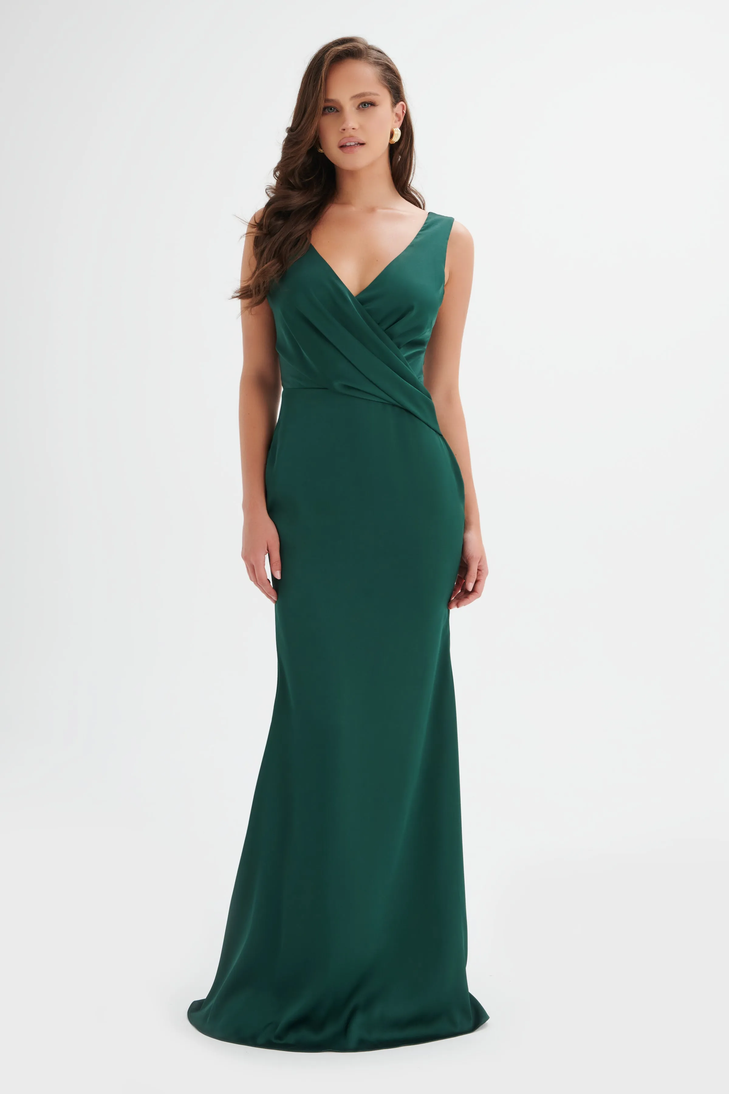 ELLE Draped Wrap Satin Maxi Dress in Emerald Green sold by Lavish Alice product image thumbnail 4