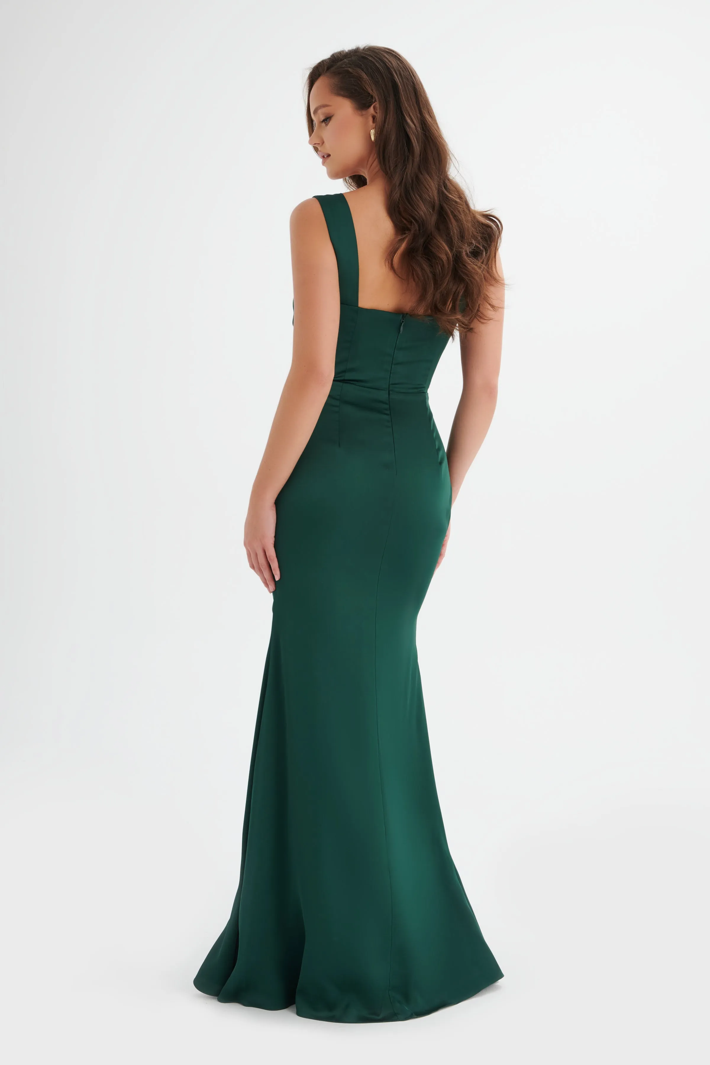 ELLE Draped Wrap Satin Maxi Dress in Emerald Green sold by Lavish Alice product image thumbnail 2