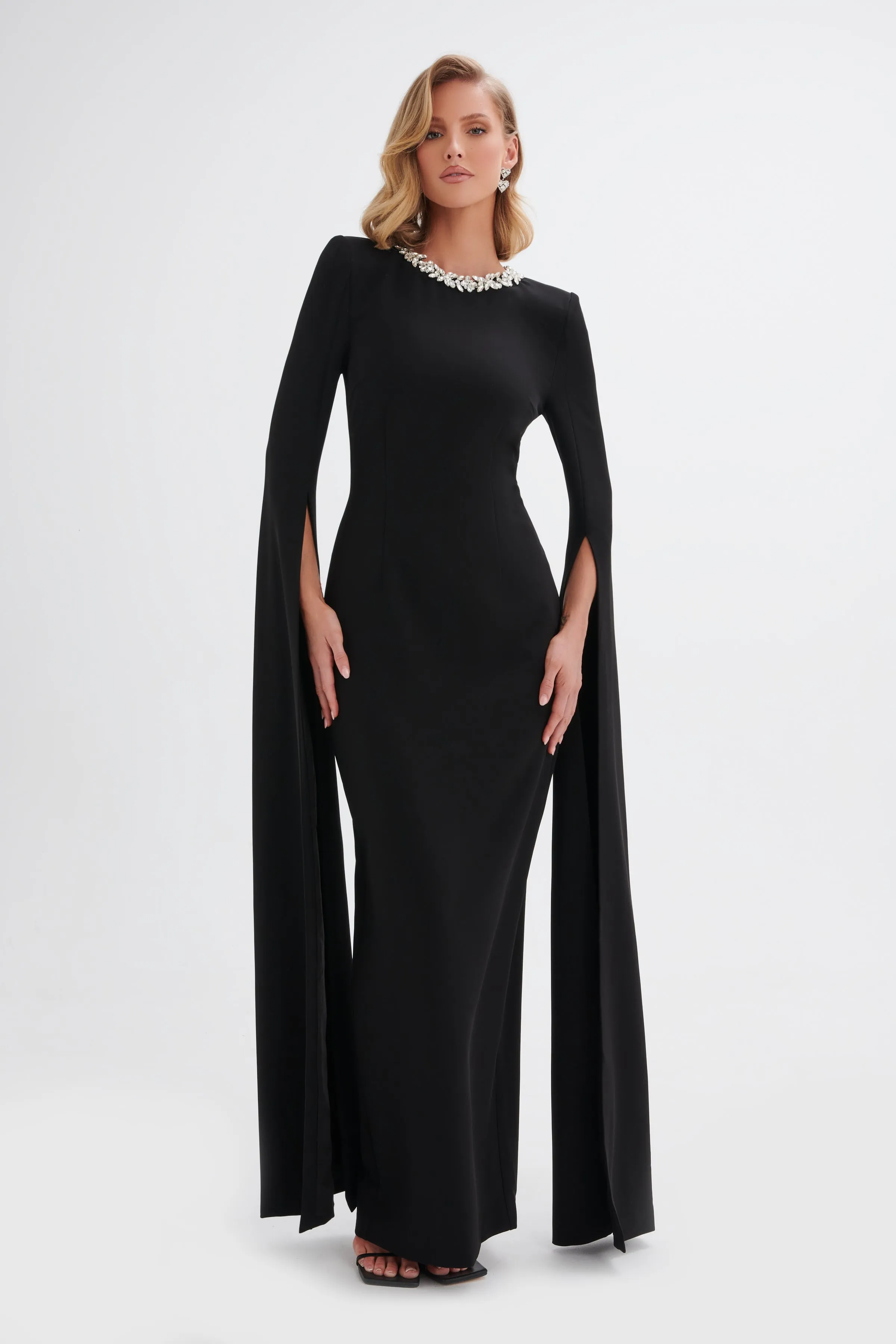 KELLY Cape Sleeve Maxi Dress in Black sold by Lavish Alice product image thumbnail 4