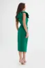 HOLLY Bonded Satin Bow Shoulder Wrap Midi Dress in Emerald Green sold by Lavish Alice