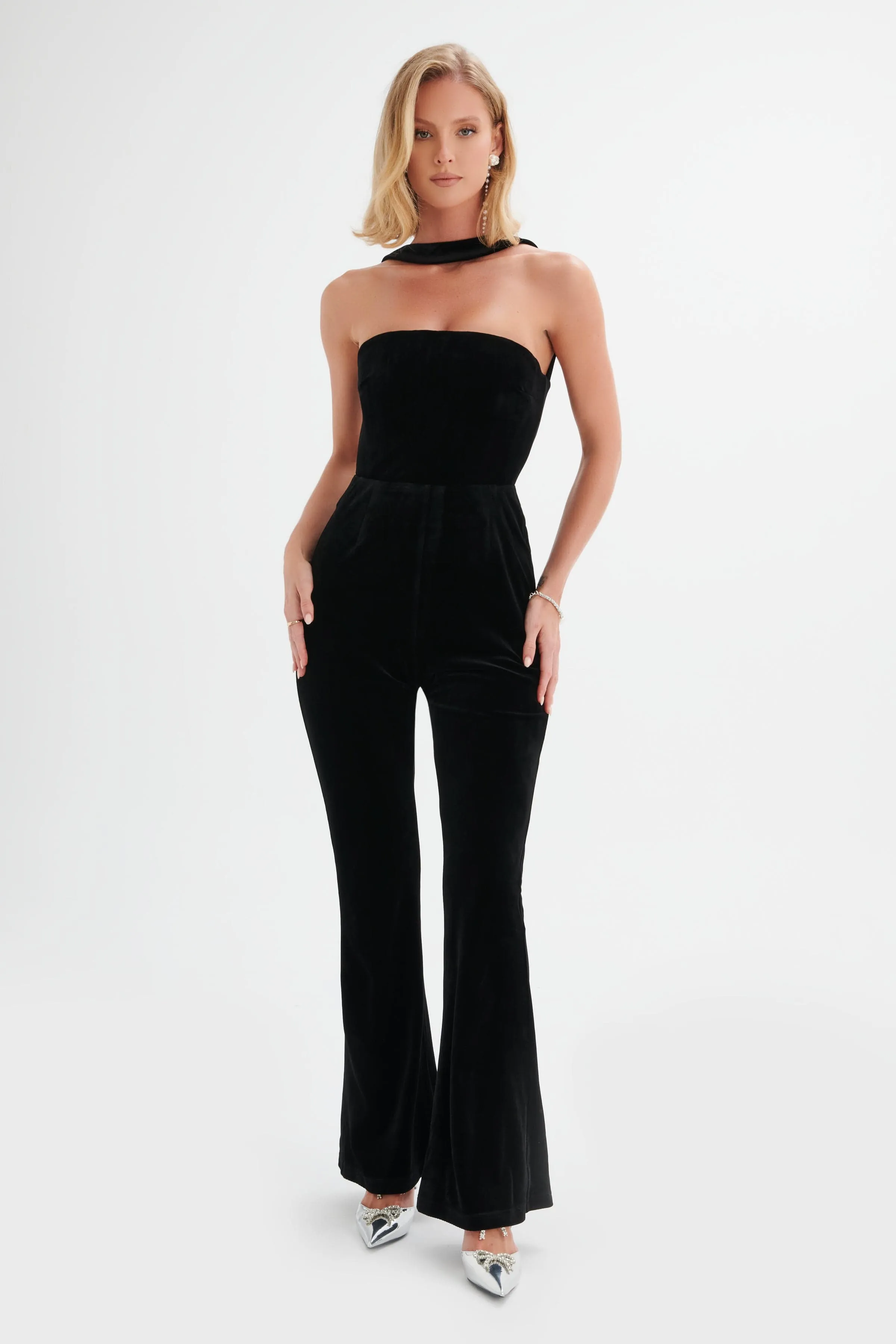 HAZEL High Neck Velvet Jumpsuit in Black sold by Lavish Alice product image thumbnail 3