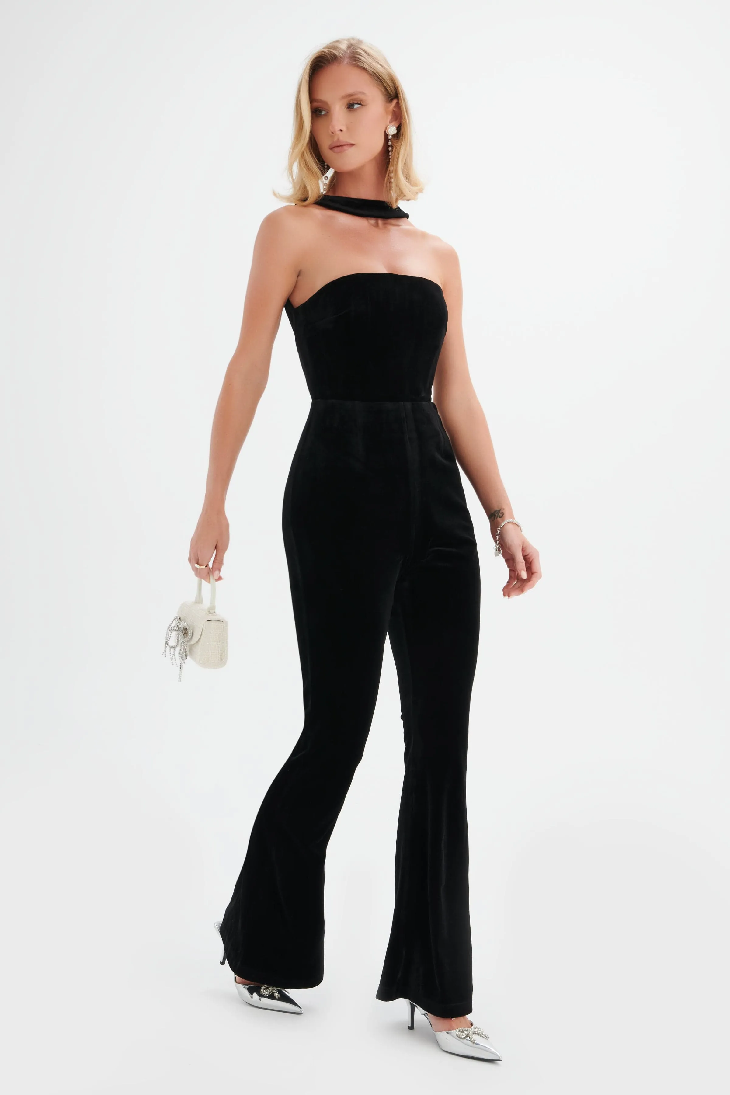 HAZEL High Neck Velvet Jumpsuit in Black sold by Lavish Alice product image thumbnail 2