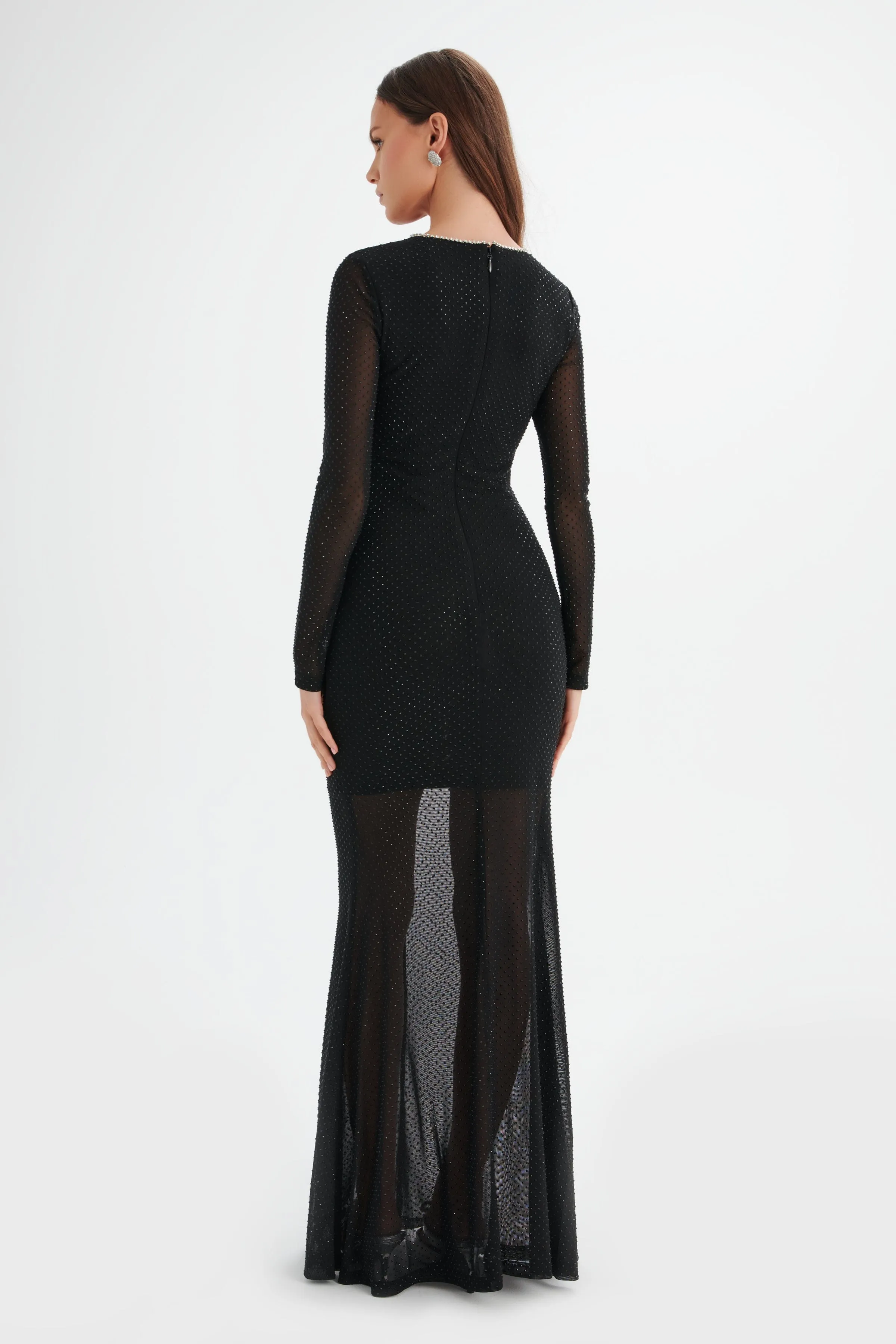 VERITY Rhinestone Embellished Mesh Maxi Dress in Black sold by Lavish Alice product image thumbnail 4
