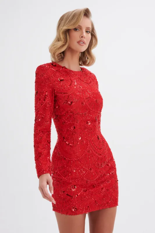 AURORA Embellished Mini Dress in Red sold by Lavish Alice