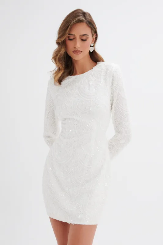 AURORA Embellished Mini Dress in White sold by Lavish Alice