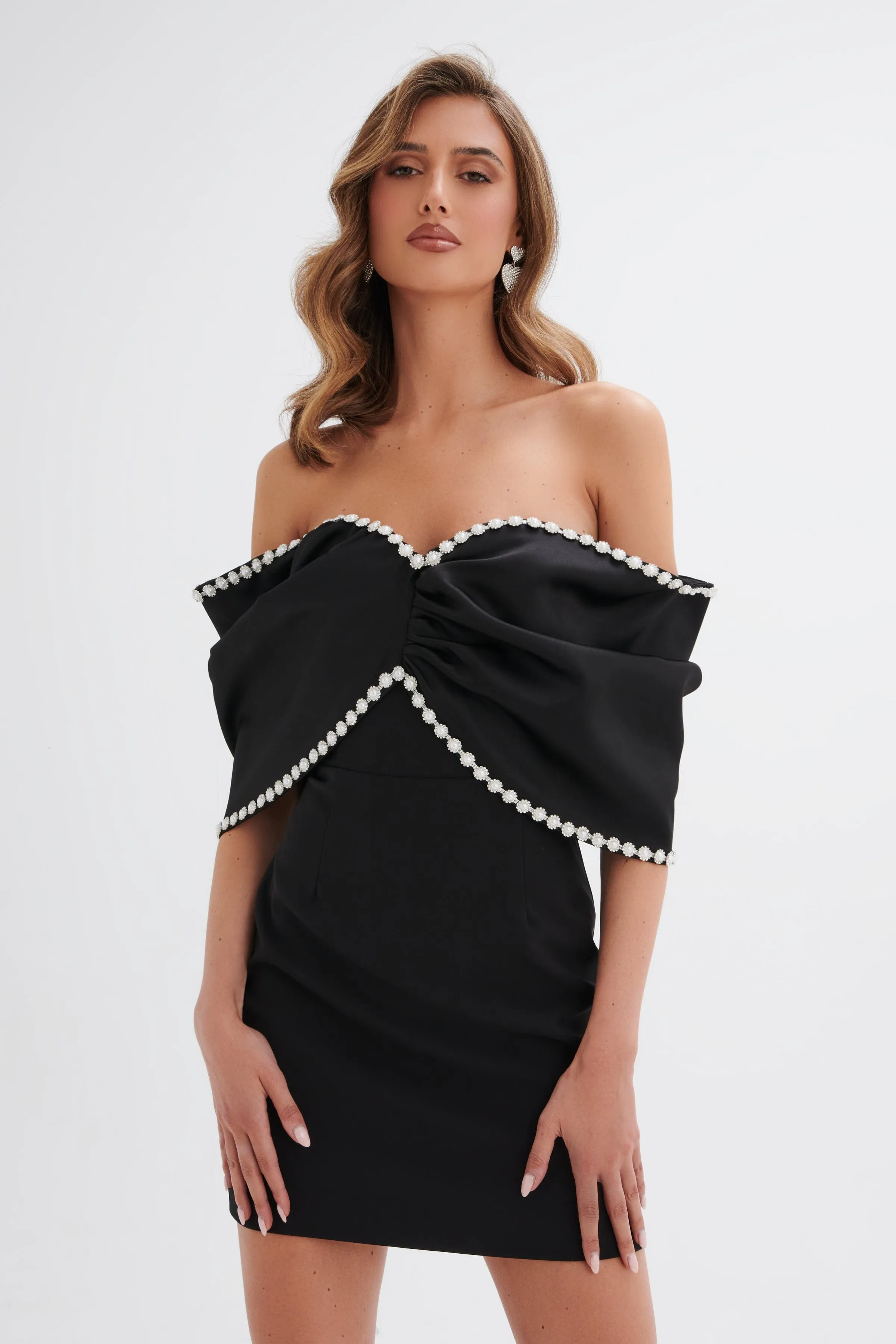 ROXANNA Bardot Embellished Volume Sleeve Mini Dress in Black sold by Lavish Alice product image thumbnail 3