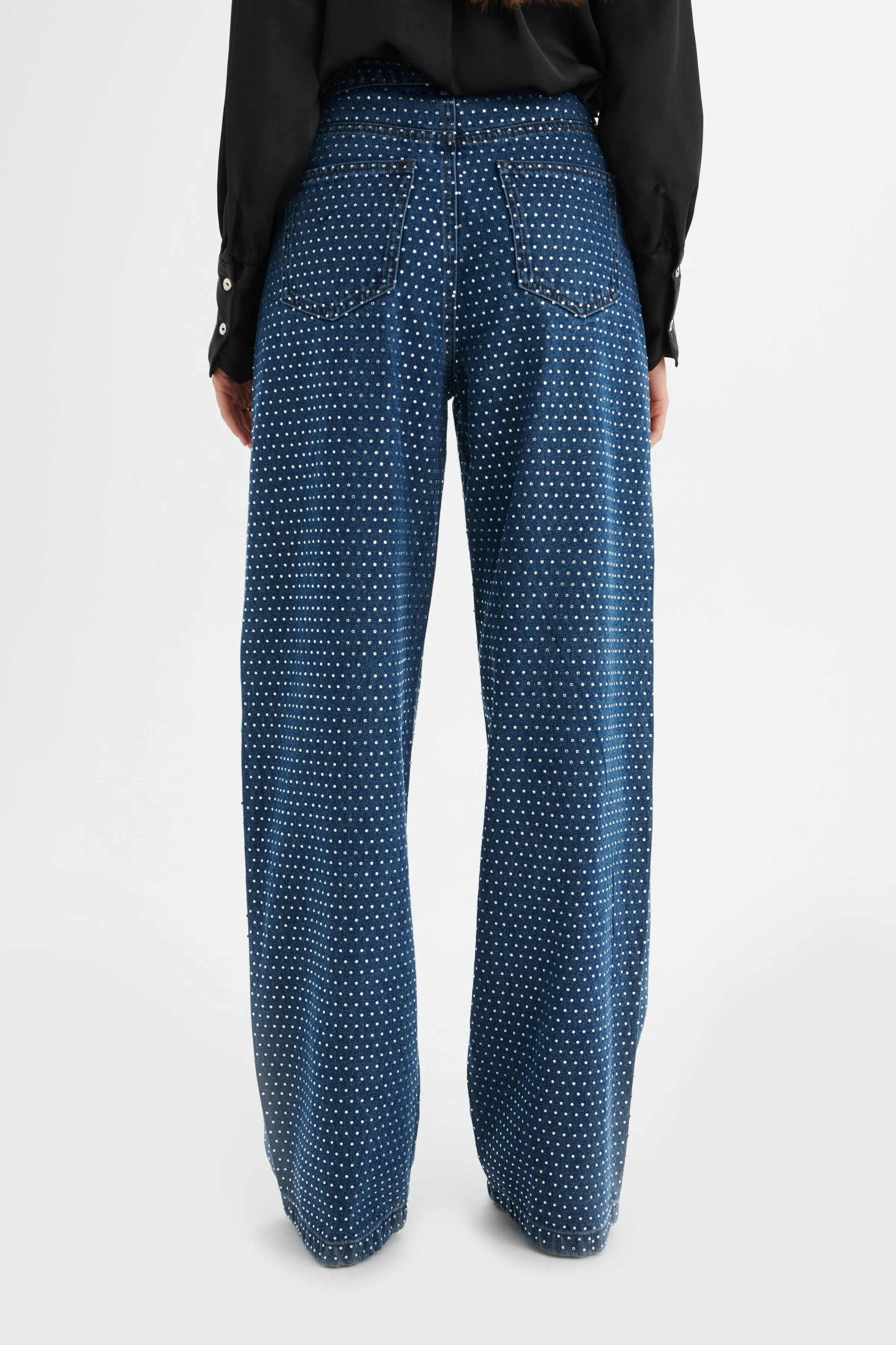 LILLIE Crystal Embellished Straight Leg Denim Jeans in Dark Blue sold by Lavish Alice product image thumbnail 3