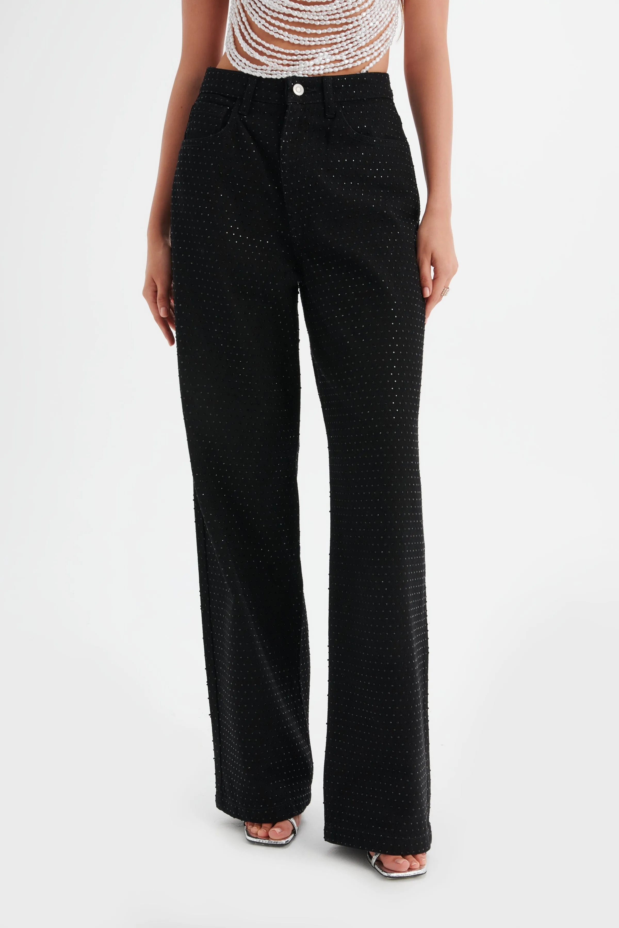 LILLIE Crystal Embellished Straight Leg Denim Jeans in Black sold by Lavish Alice product image thumbnail 2