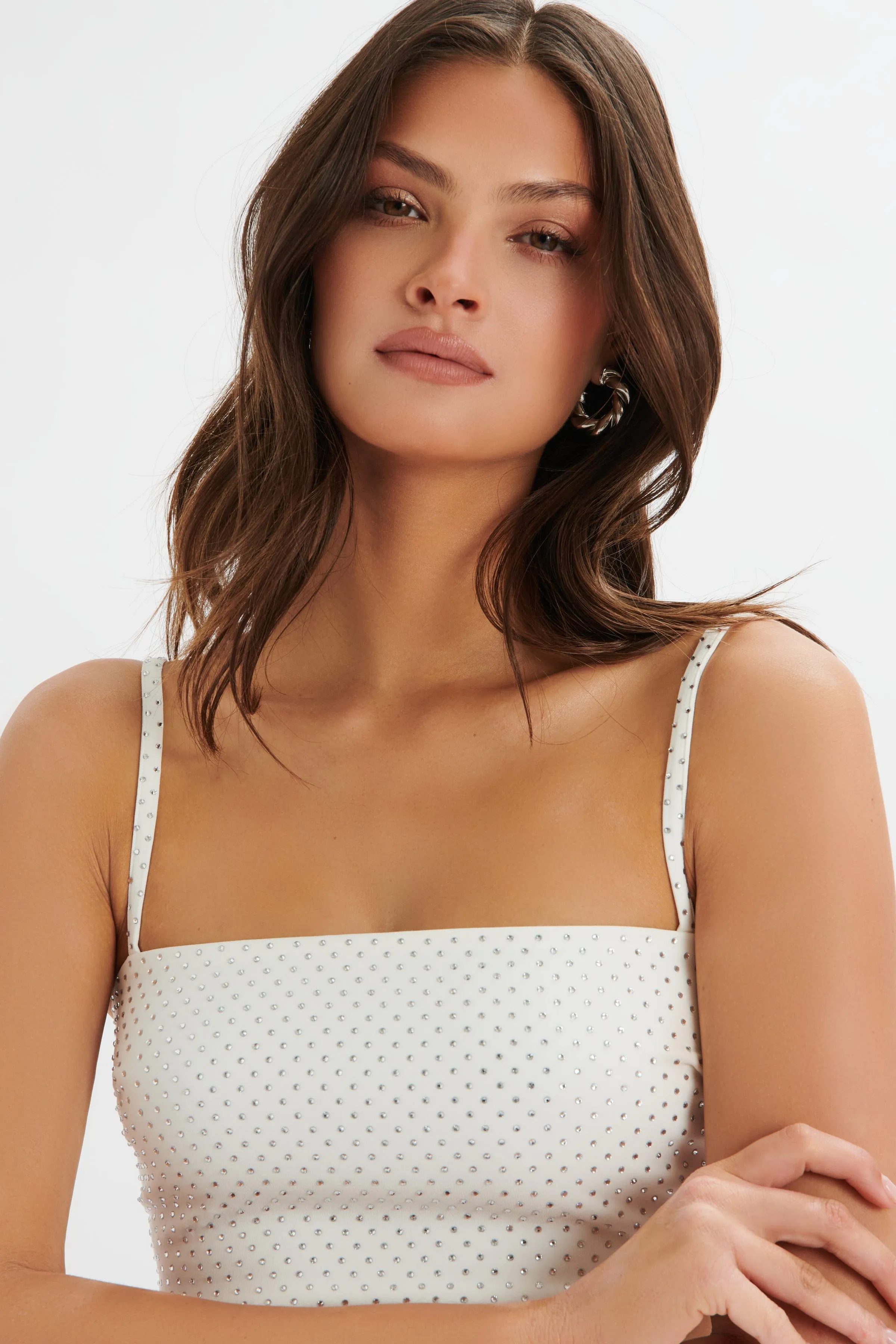 DINA Crystal Embellished Bandeau in White sold by Lavish Alice