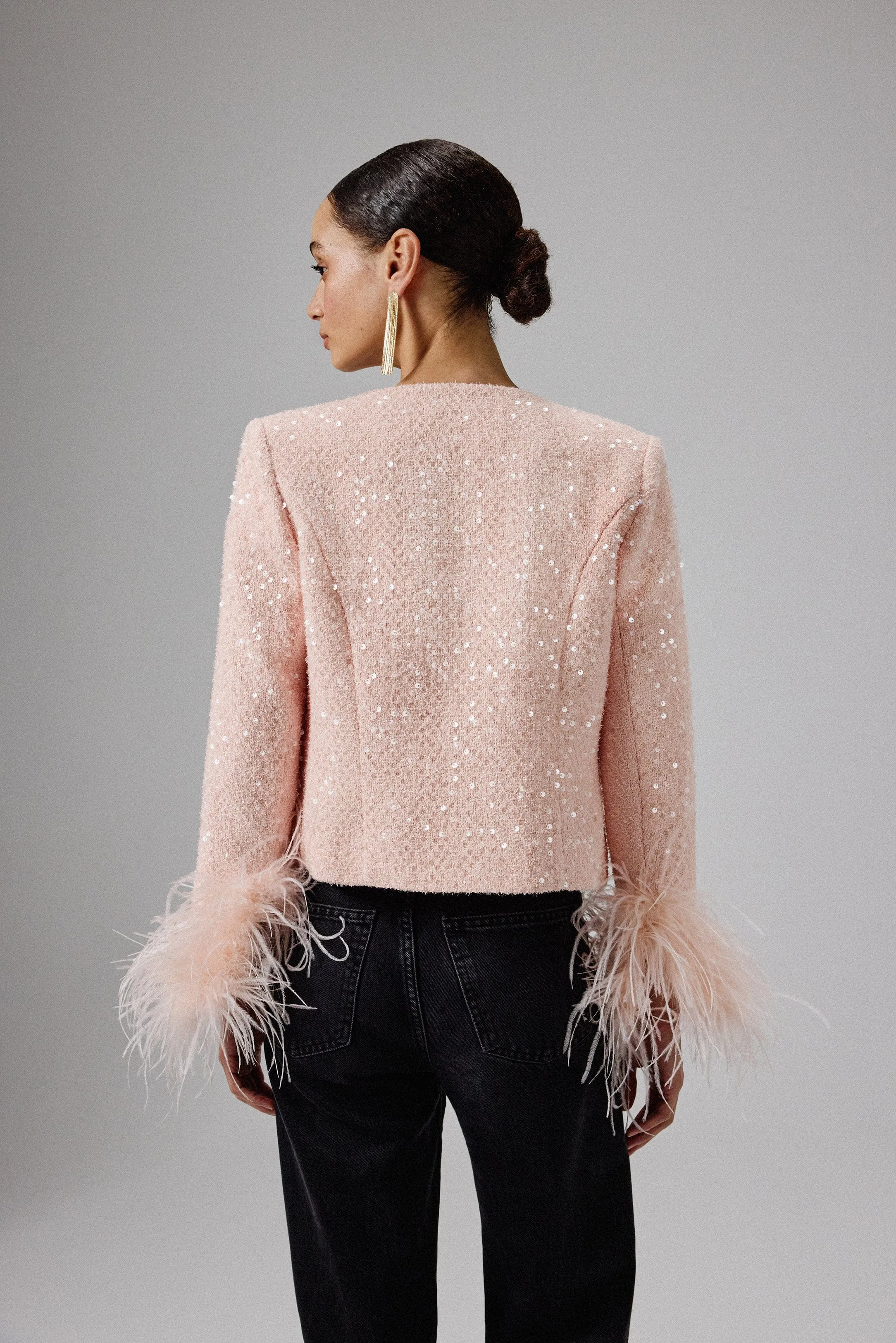LARIA Sequin Boucle Jacket with Gold Shell Embellishment in Pink sold by Lavish Alice product image thumbnail 4