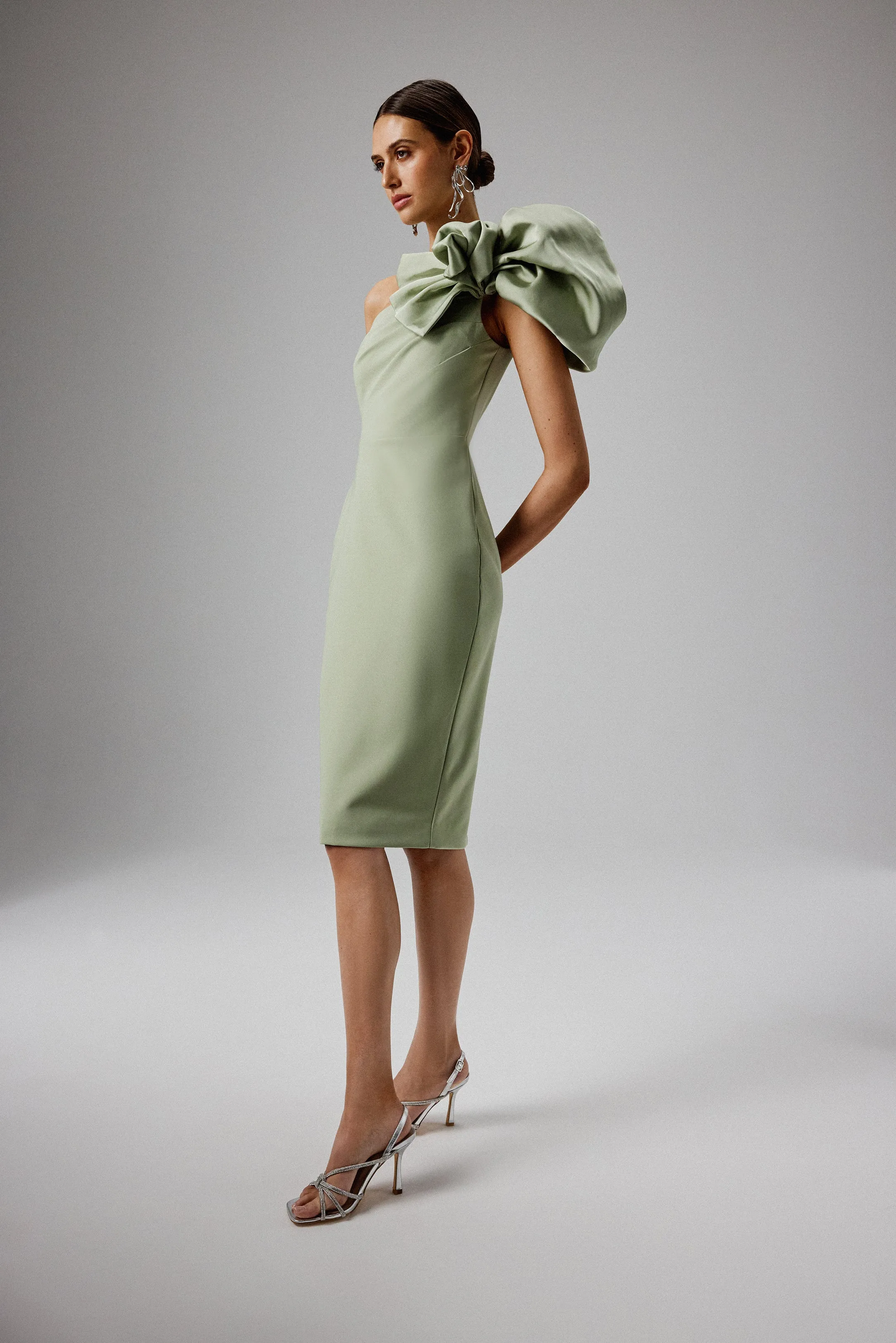 TAYTE One Shoulder Detail Midi Dress in Sage Green sold by Lavish Alice product image thumbnail 2