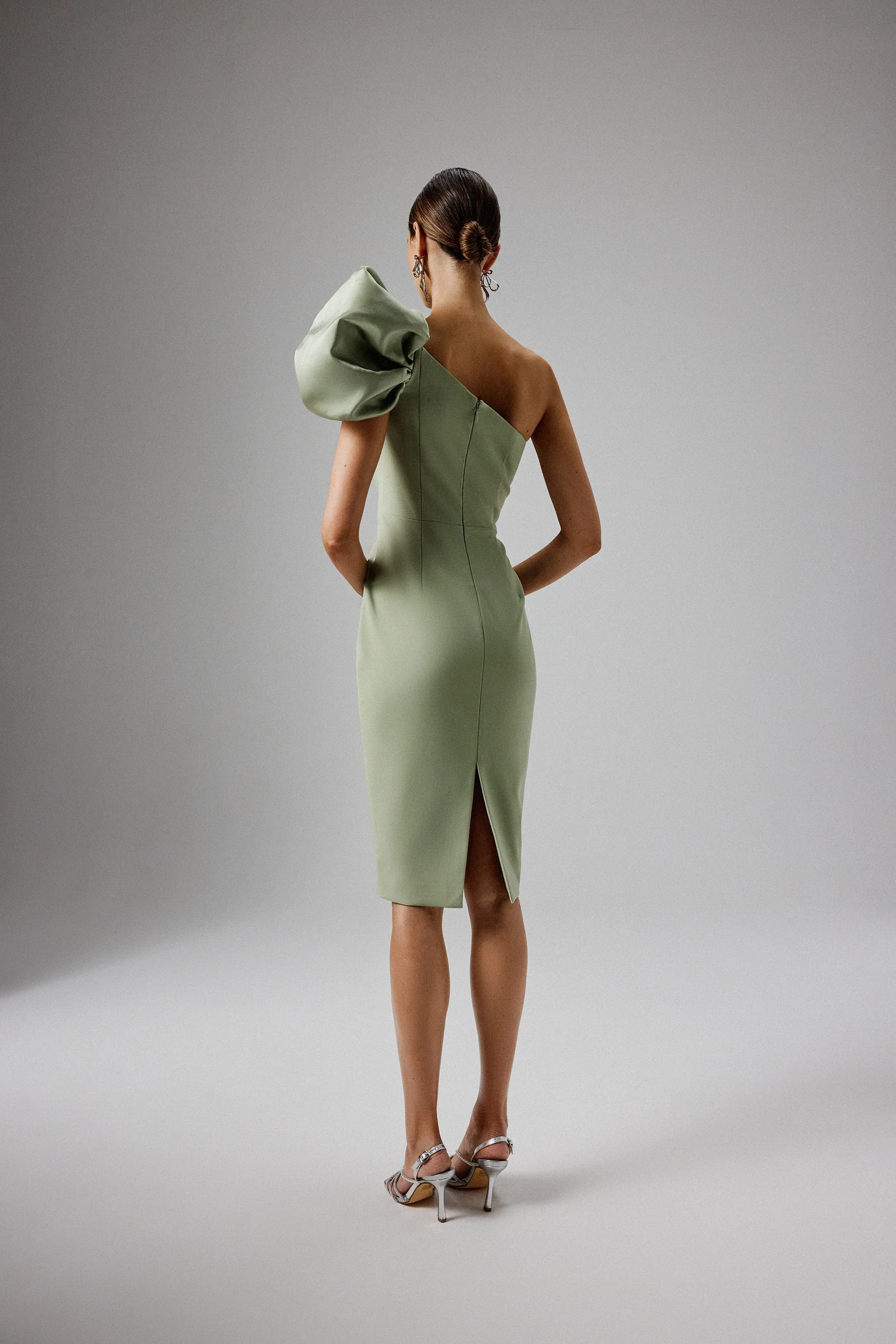 TAYTE One Shoulder Detail Midi Dress in Sage Green sold by Lavish Alice product image thumbnail 4